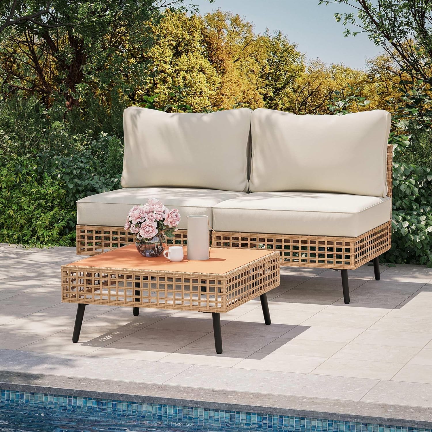 LAUSAINT HOME Outdoor Sectional Sofa Set All-Weather Patio Conversation Set with Thick Cushions