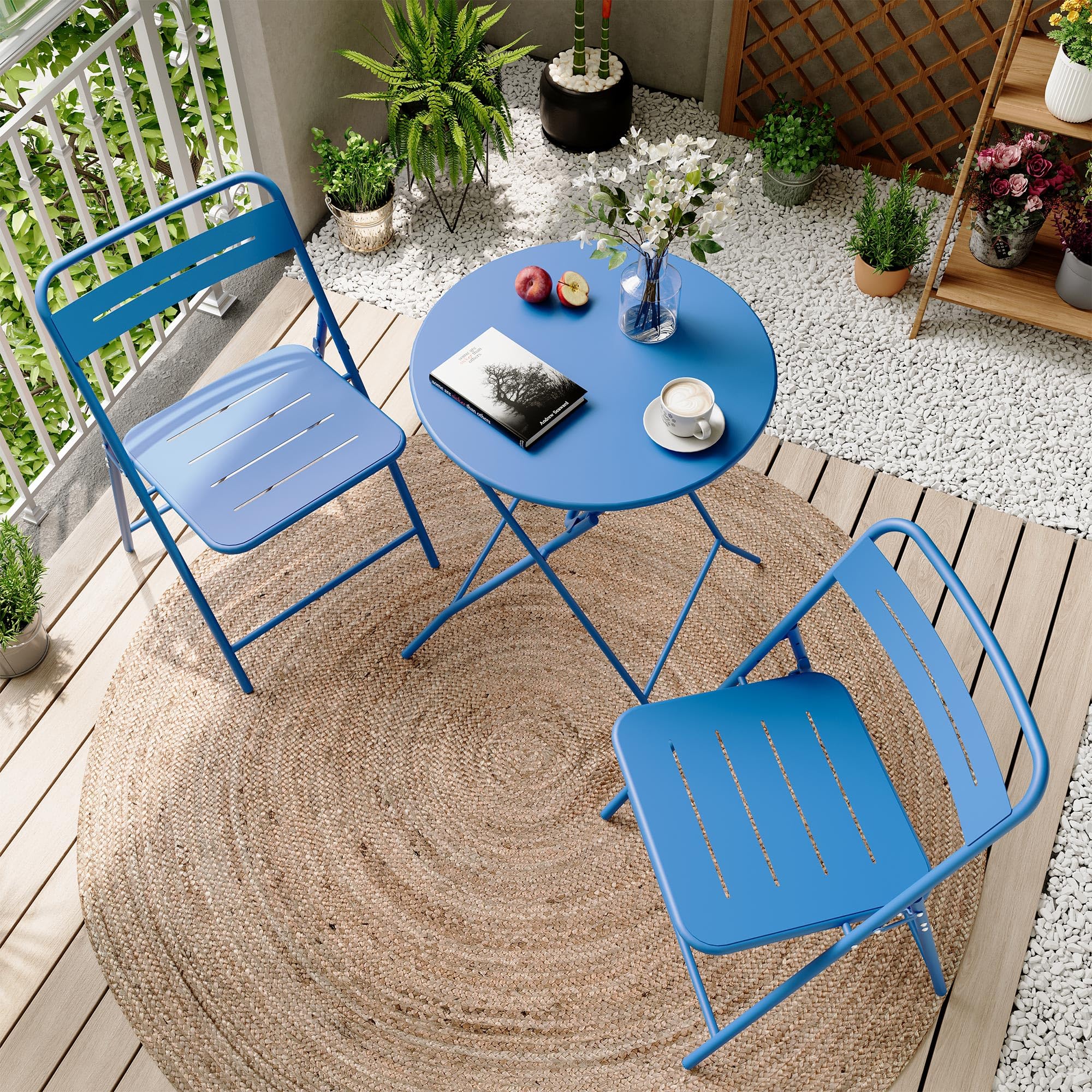 LAUSAINT HOME 3-Piece Steel Folding Bistro Set, Premium Weather-Resistant Patio Table &amp; 2 Chairs