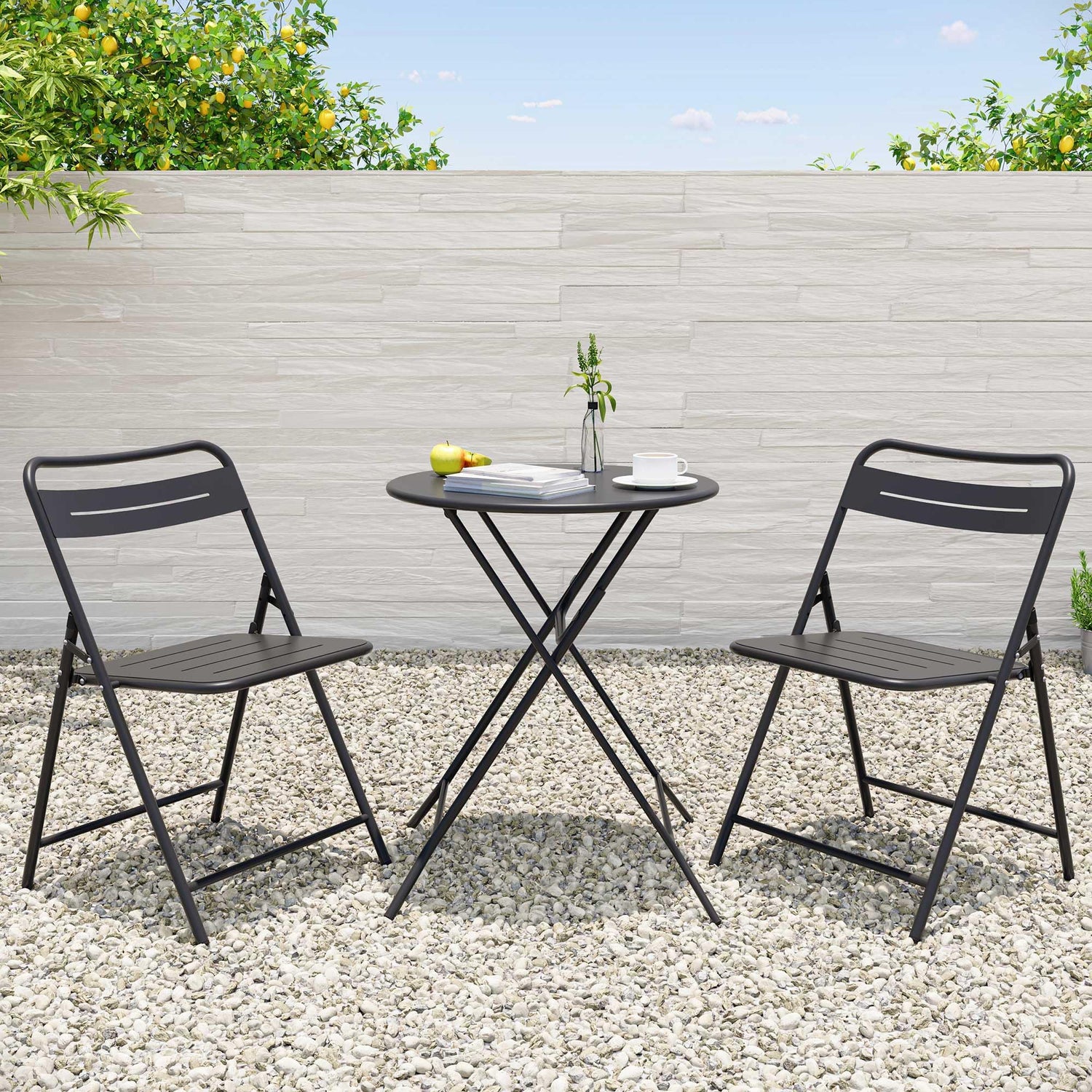 LAUSAINT HOME 3-Piece Steel Folding Bistro Set, Premium Weather-Resistant Patio Table &amp; Chairs