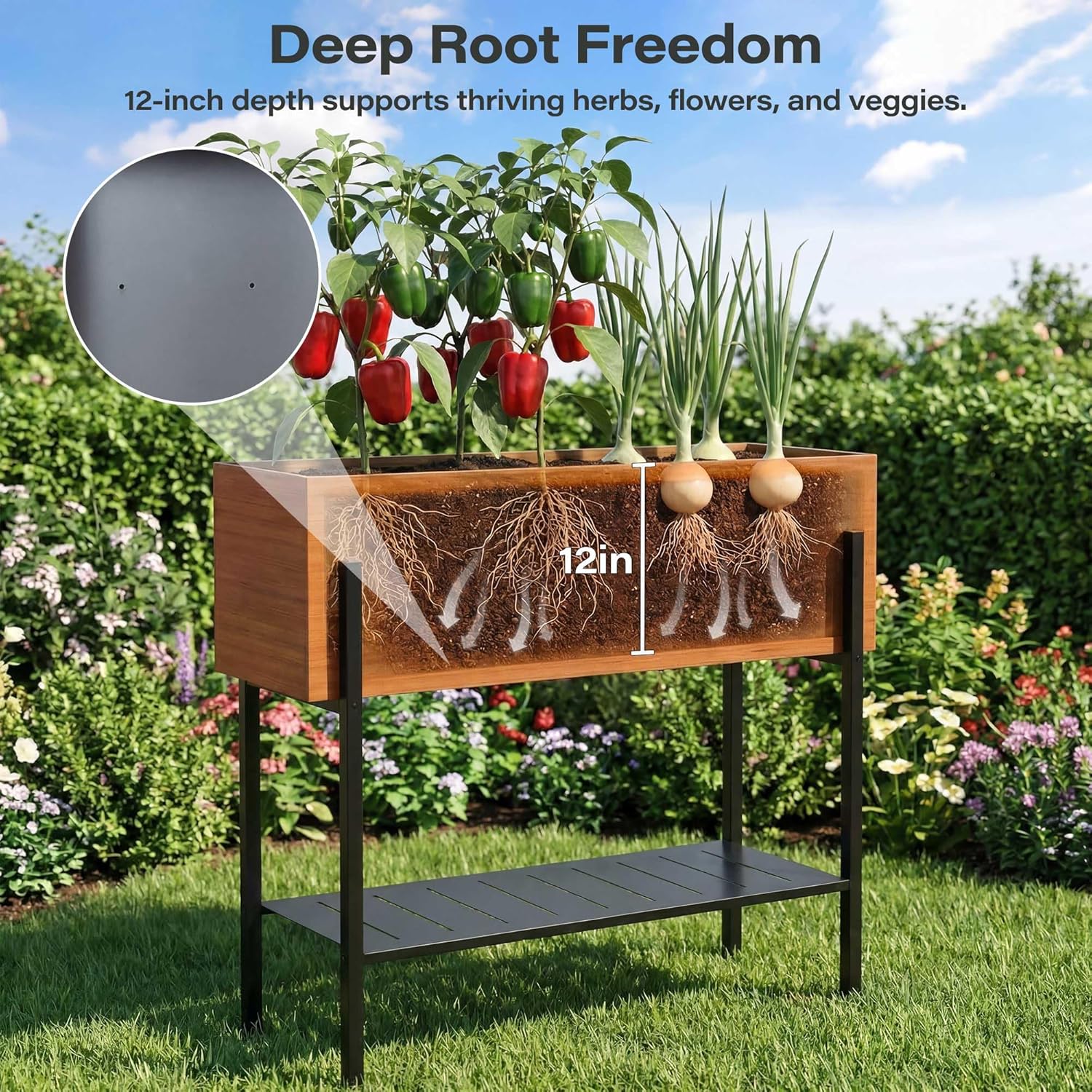 LAUSAINT HOME Outdoor Raised Garden Bed with Legs and Storage Shelf, 32" Tall Metal Elevated Planter Box
