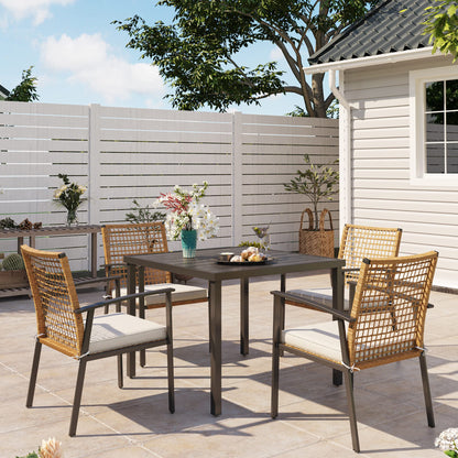 LAUSAINT HOME Outdoor Dining Table with Umbrella Hole, Weather Resistant Heavy Duty Metal Frame Table