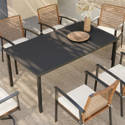 LAUSAINT HOME Outdoor Dining Table with Umbrella Hole, Weather Resistant Heavy Duty Metal Frame Table