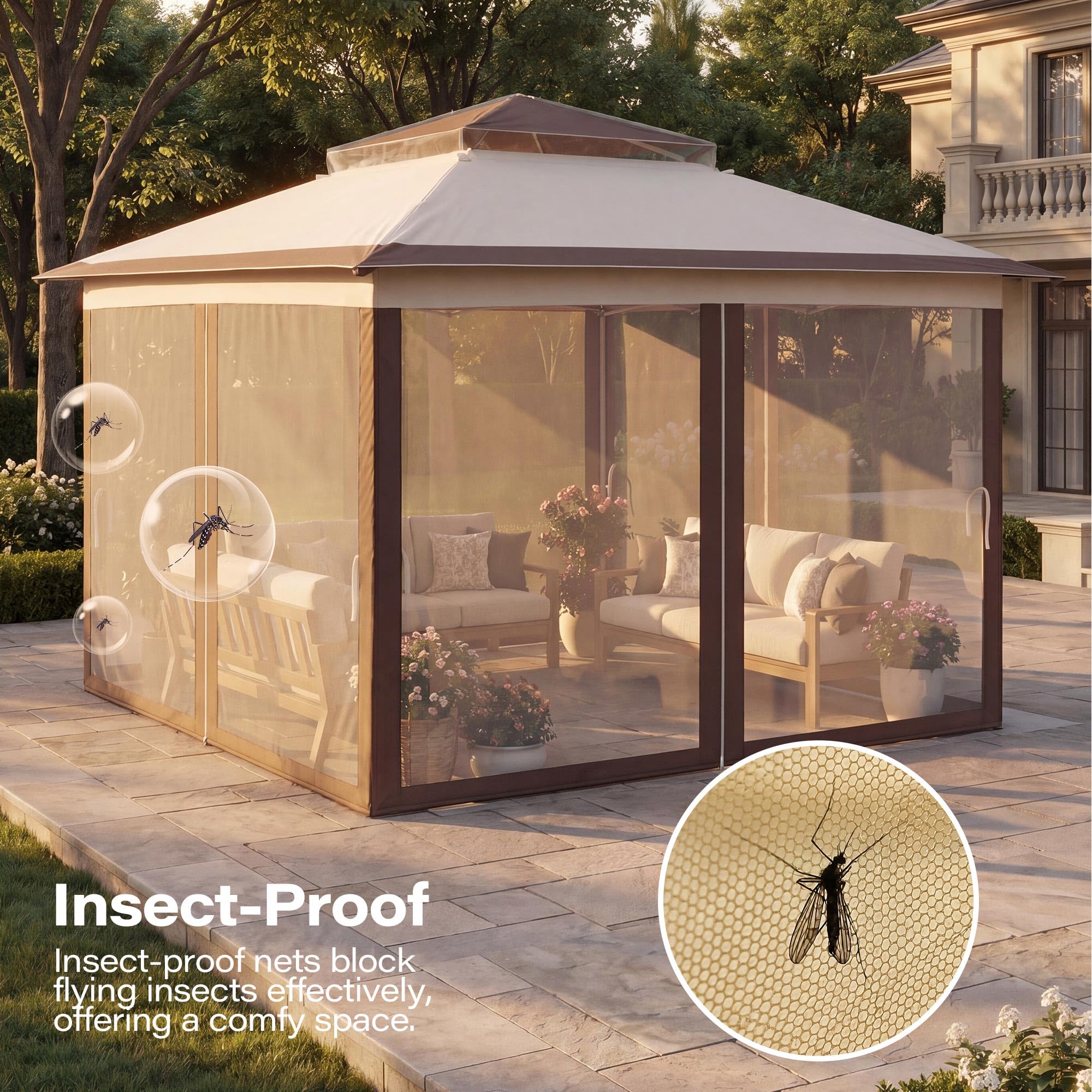 LAUSAINT HOME 11x11 Pop Up Gazebo with Mosquito Netting, Portable Outdoor Gazebo Canopy Tent with Sidewalls, One Push Instant Setup &amp; Adjustable Height for Patio Backyard Party BBQ Deck, Grey