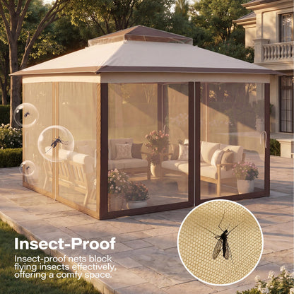 LAUSAINT HOME 11x11 Pop Up Gazebo with Mosquito Netting, Portable Outdoor Gazebo Canopy Tent with Sidewalls, One Push Instant Setup &amp; Adjustable Height for Patio Backyard Party BBQ Deck, Grey
