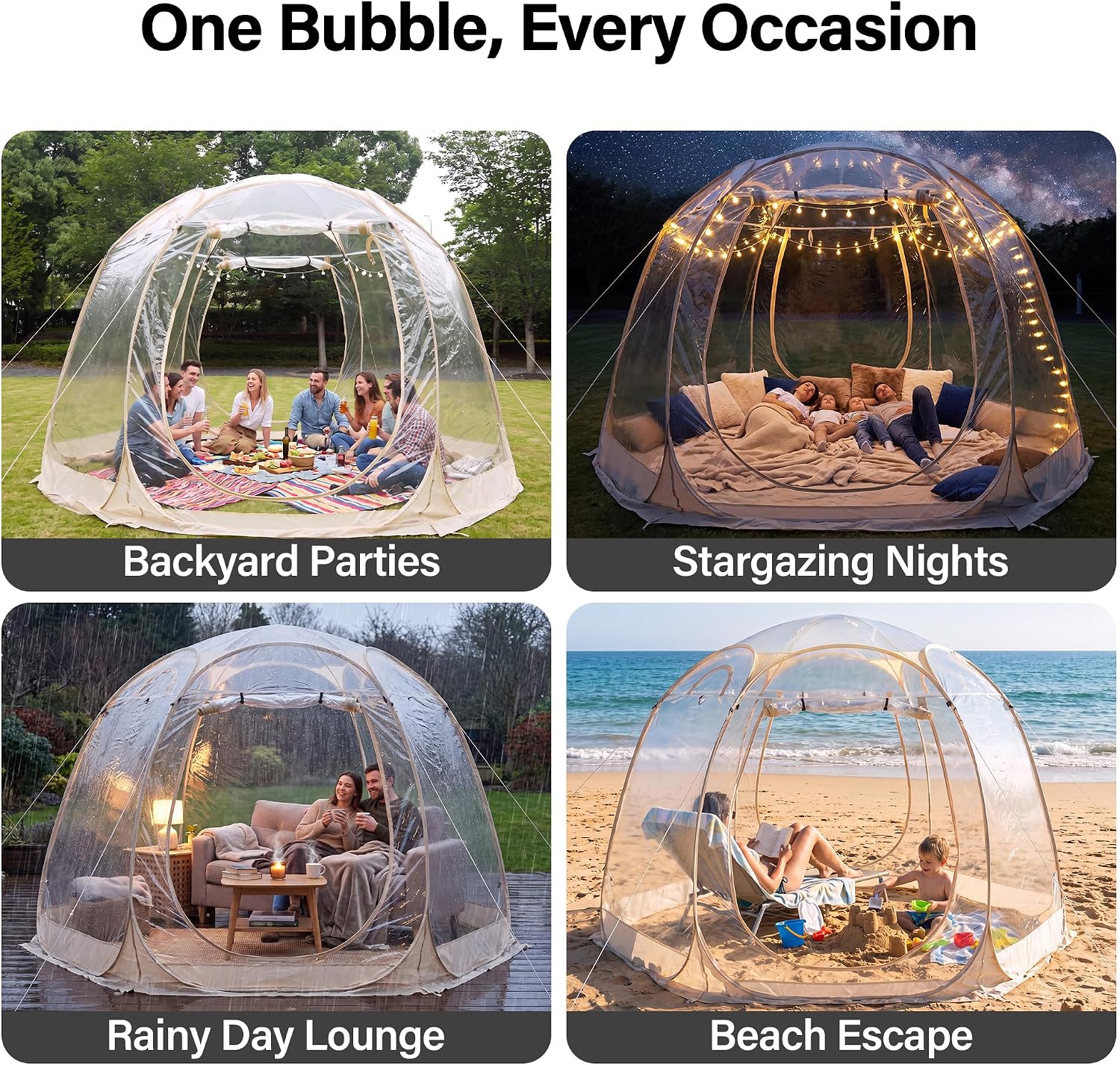 LAUSAINT HOME Pop Up Sports Tent, 10 x 10FT Clear Bubble Tent for 4-6 People