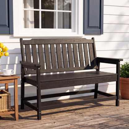 LAUSAINT HOME HDPE Outdoor Bench, Weather-Resistant Patio &amp; Porch Bench with Aluminum-Reinforced Frame