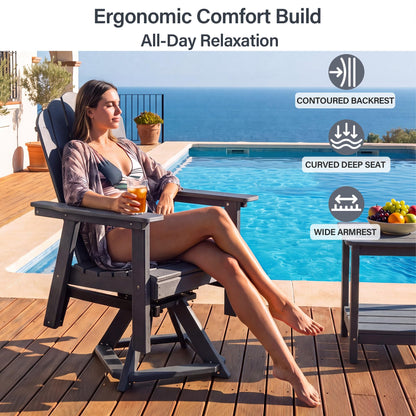 LAUSAINT HOME Swivel Adirondack Chair, Glider 360° Rotating Outdoor Patio HDPE Rocker Lounge Chair