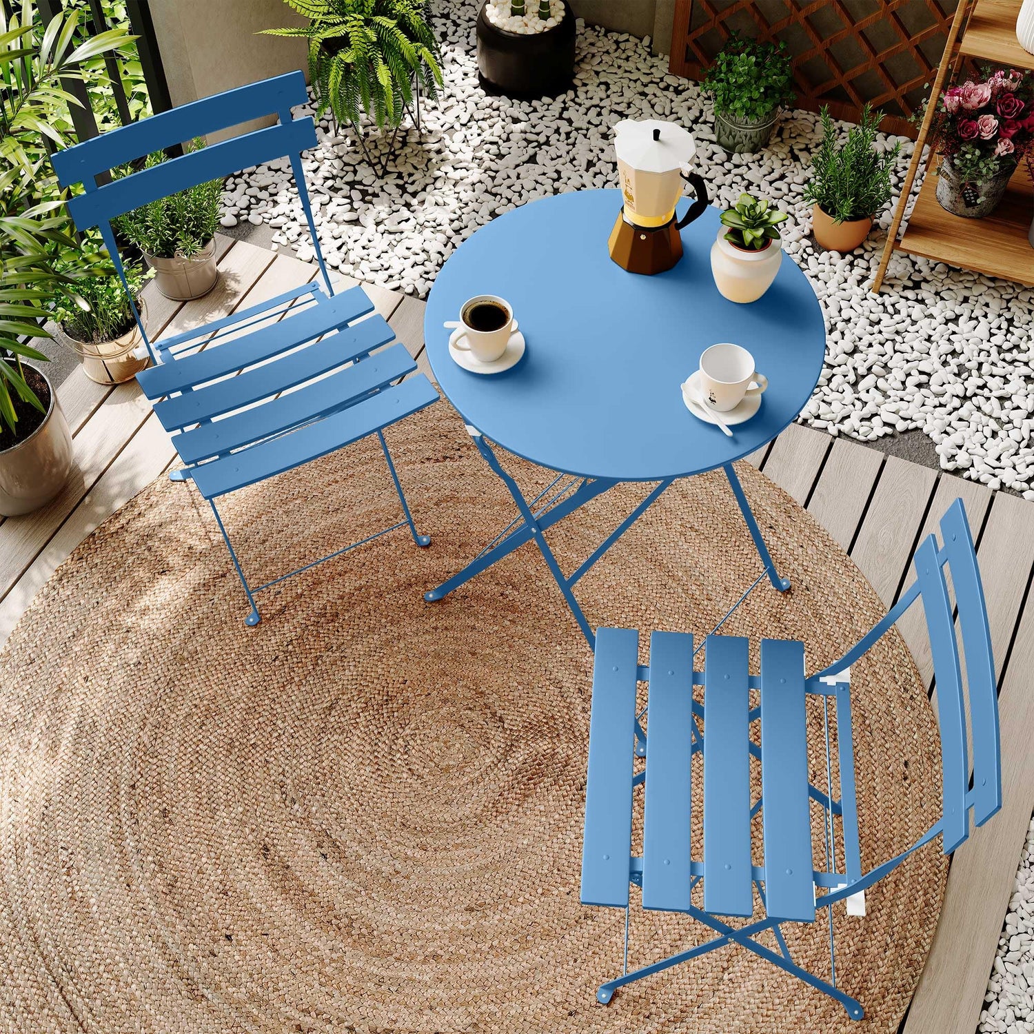 LAUSAINT HOME 3-Piece Steel Folding Bistro Set, Premium Weather-Resistant Patio Table &amp; 2 Chairs
