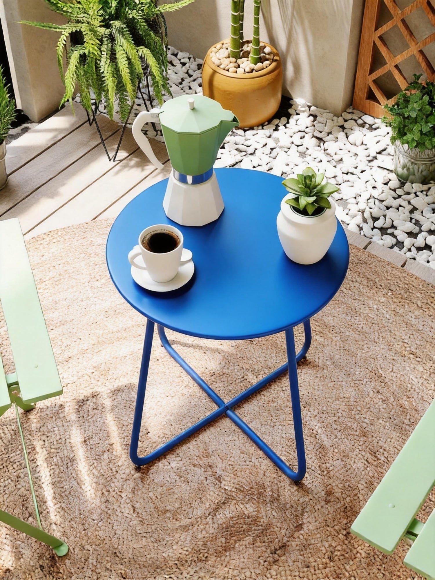 LAUSAINT HOME 18" Outdoor Side Table, Small Round Patio Table with Adjustable Footpads