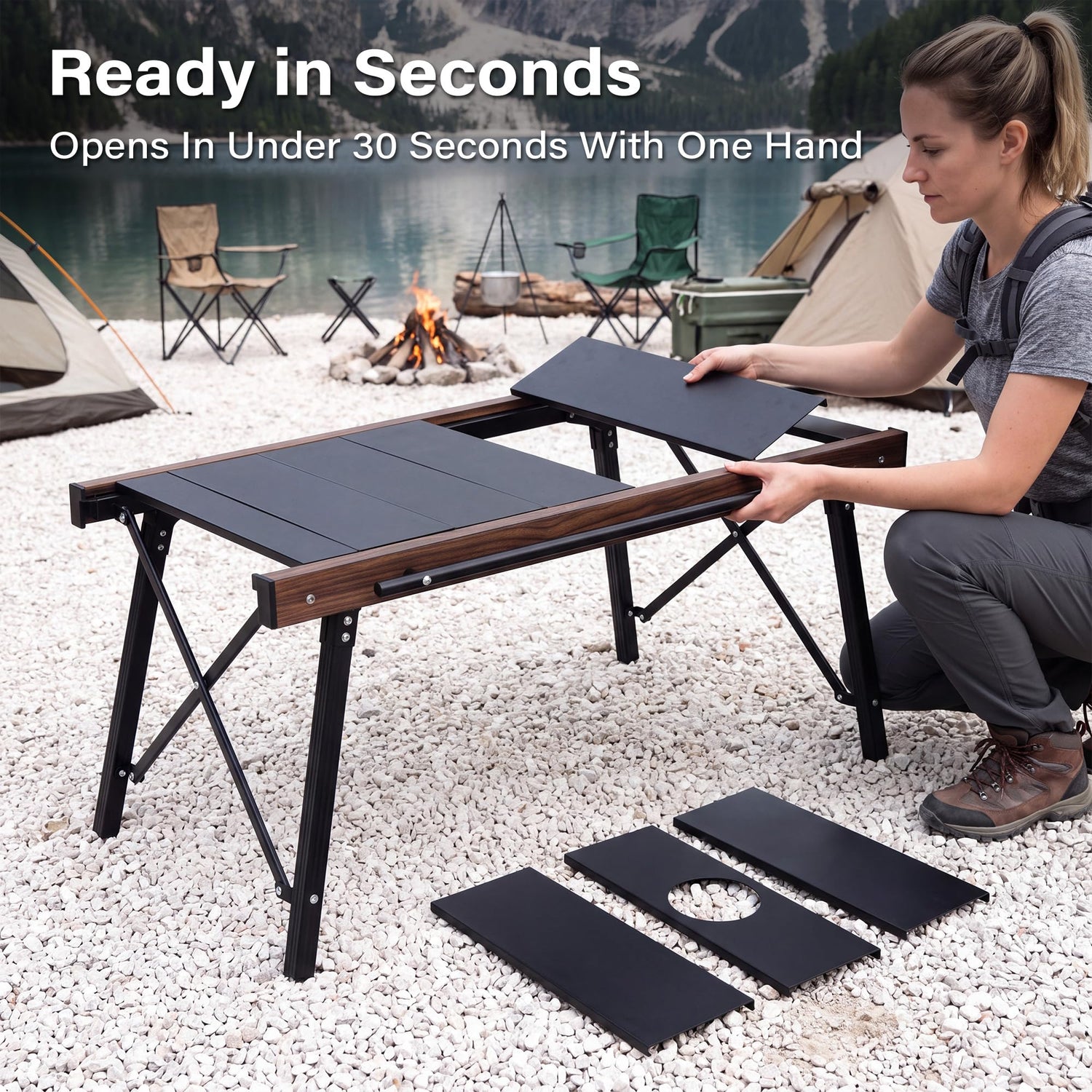 Modular IGT Camping Table, Height Adjustable Outdoor Portable Table with Folding Design, Folding Camp Table with Expandable Cooking Area for Picnic, BBQ and Patio