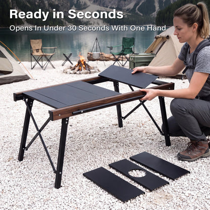 Modular IGT Camping Table, Height Adjustable Outdoor Portable Table with Folding Design, Folding Camp Table with Expandable Cooking Area for Picnic, BBQ and Patio