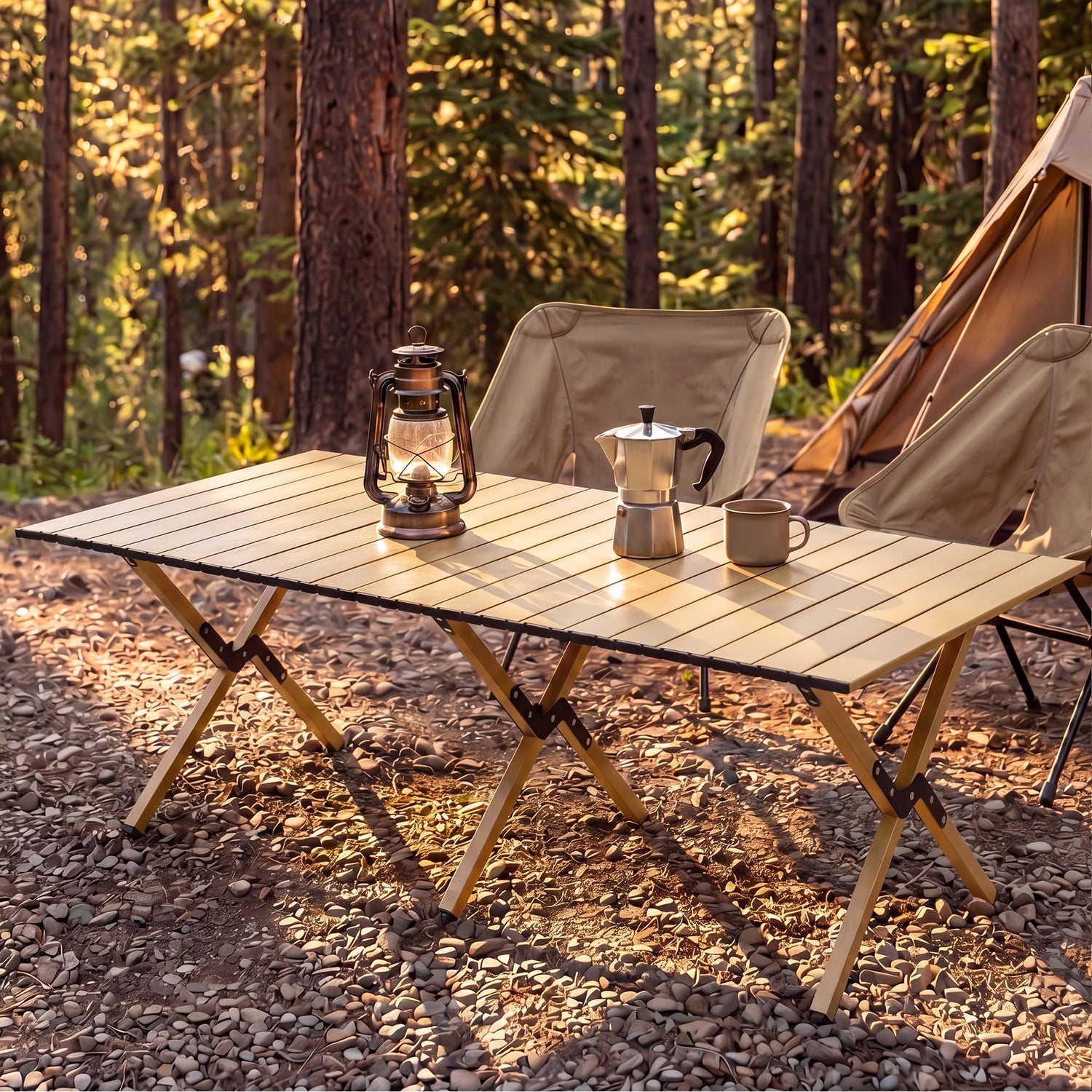 LAUSAINT HOME Camping Table, Foldable Roll Up Lightweight Steel Camp Table