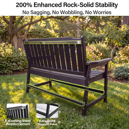 LAUSAINT HOME HDPE Outdoor Bench, Weather-Resistant Patio &amp; Porch Bench with Aluminum-Reinforced Frame