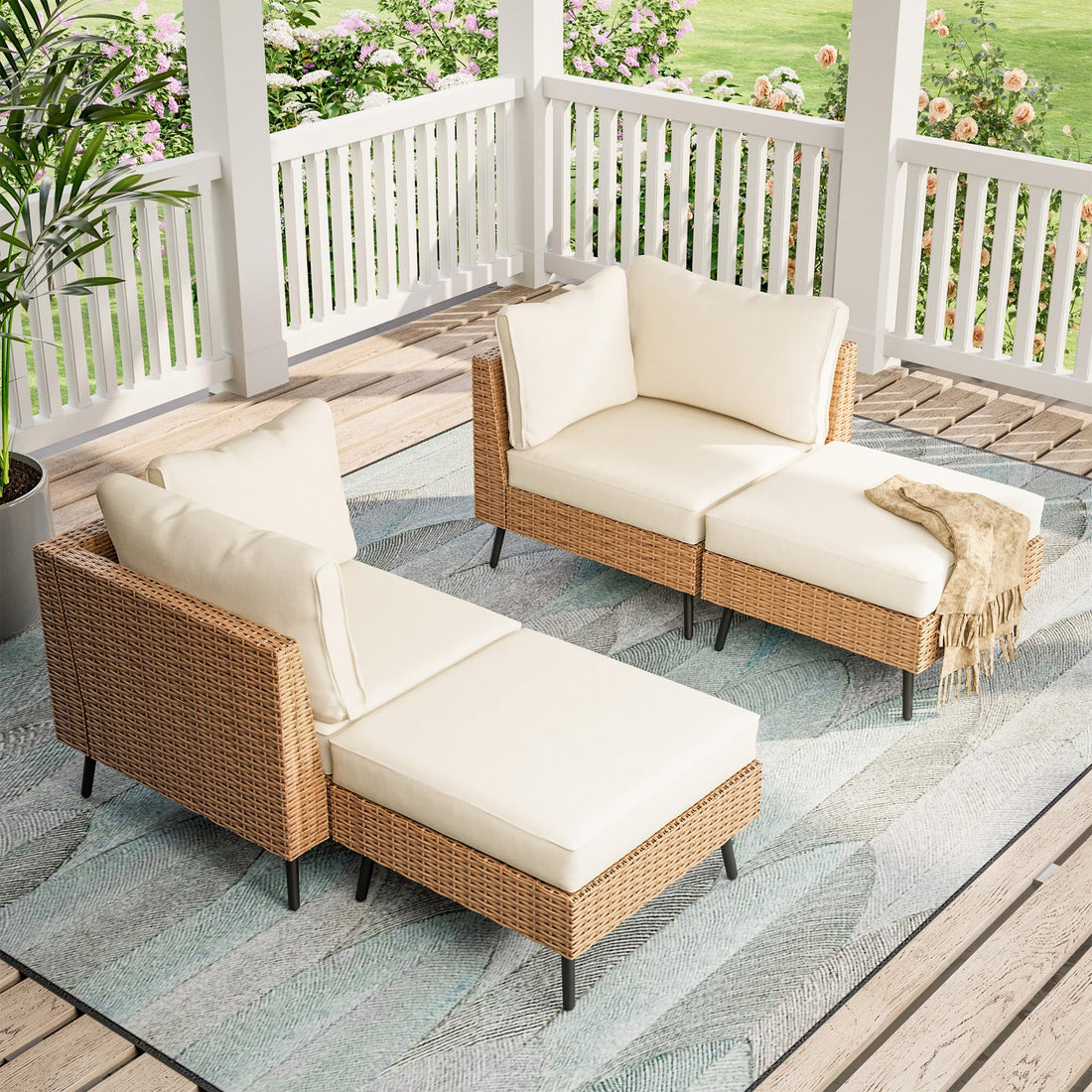 LAUSAINT HOME Outdoor Patio Furniture, 6 Piece Outdoor Sectional Sofa PE Rattan Wicker Patio Conversation Sets, All Weather Patio Furniture Set with Thick Cushions for Garden, Backyard(Beige)