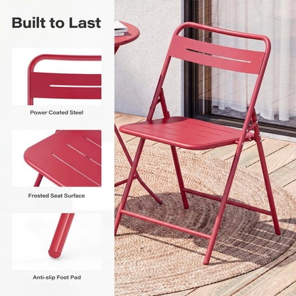 LAUSAINT HOME 3-Piece Steel Folding Bistro Set, Premium Weather-Resistant Patio Table &amp; 2 Chairs