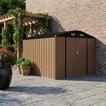 LAUSAINT HOME 10 x 3 FT 2-in-1 Metal Outdoor Storage Shed with Hardtop Gazebo, Lockable Galvanized Steel Lean-to Tool Shed with Sloped Roof, Black