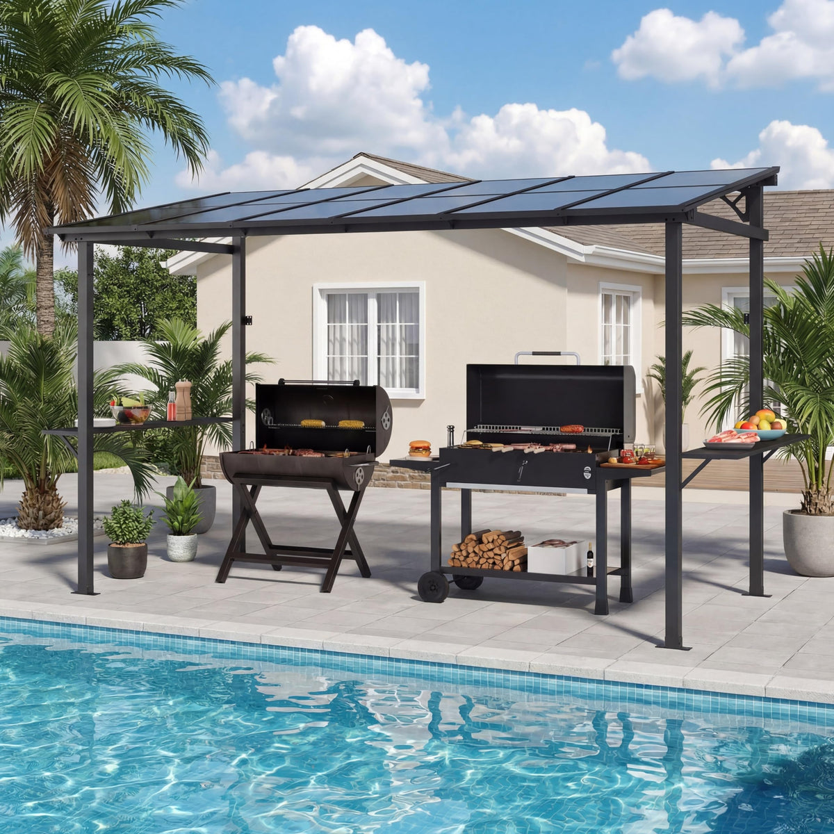LAUSAINT HOME 5x8 FT Outdoor Grill Gazebo Canopy, BBQ Gazebo with 2-Tier Vented Top, 2 Durable Shelves &amp; Metal Frame Grill ShelterDark Gray
