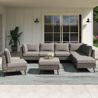 LAUSAINT HOME Outdoor Patio Furniture, 8 Piece Outdoor Sectional Sofa PE Rattan Wicker Patio Conversation Sets