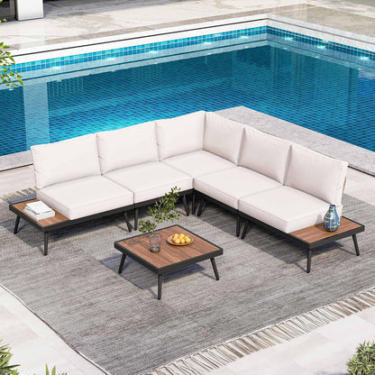 LAUSAINT HOME 6 Pieces Outdoor Sectional Patio Furniture Set with Coffee Top Table
