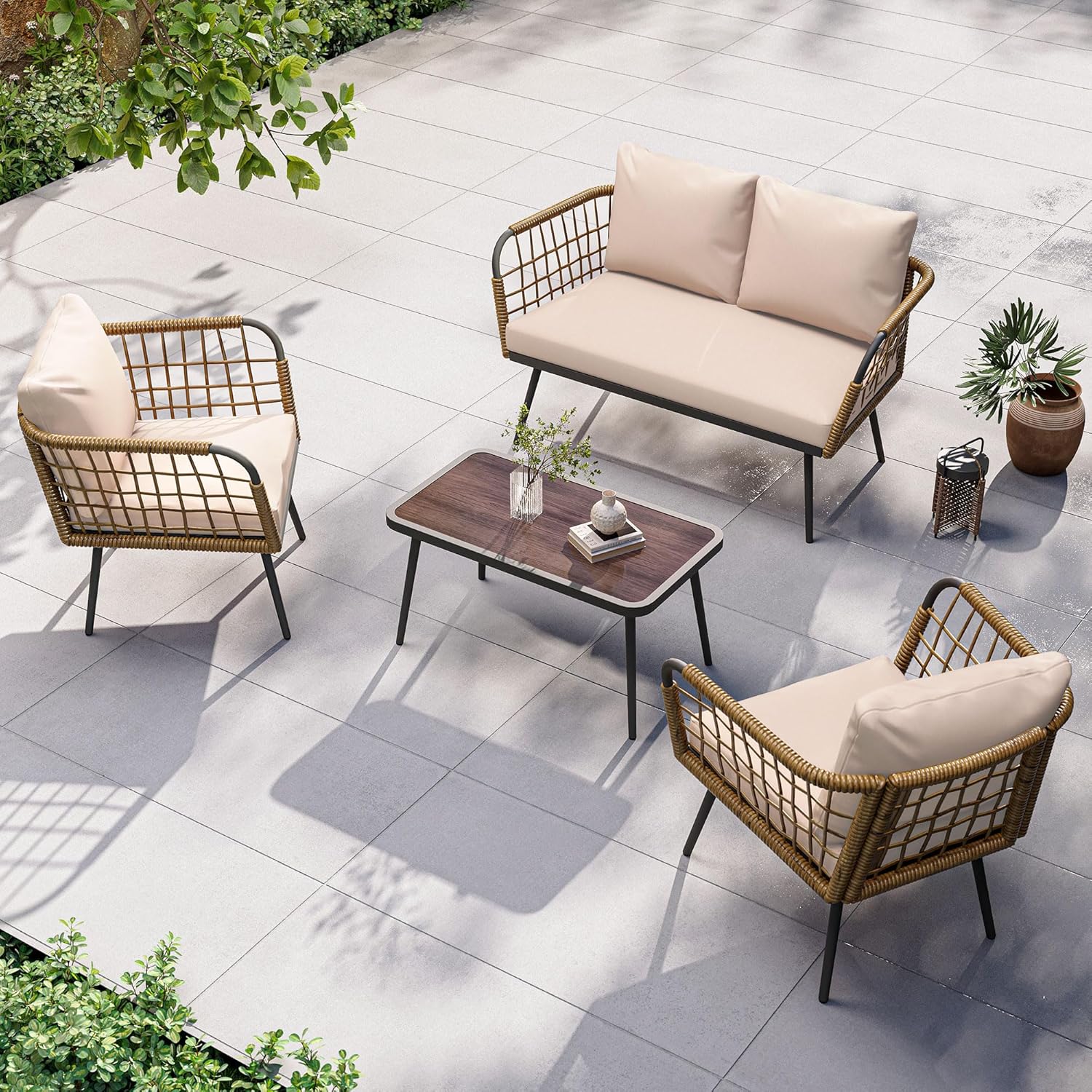 LAUSAINT HOME L-Shaped Outdoor Furniture Set, Wicker Rattan Patio Sectional