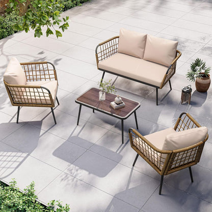 LAUSAINT HOME L-Shaped Outdoor Furniture Set, Wicker Rattan Patio Sectional