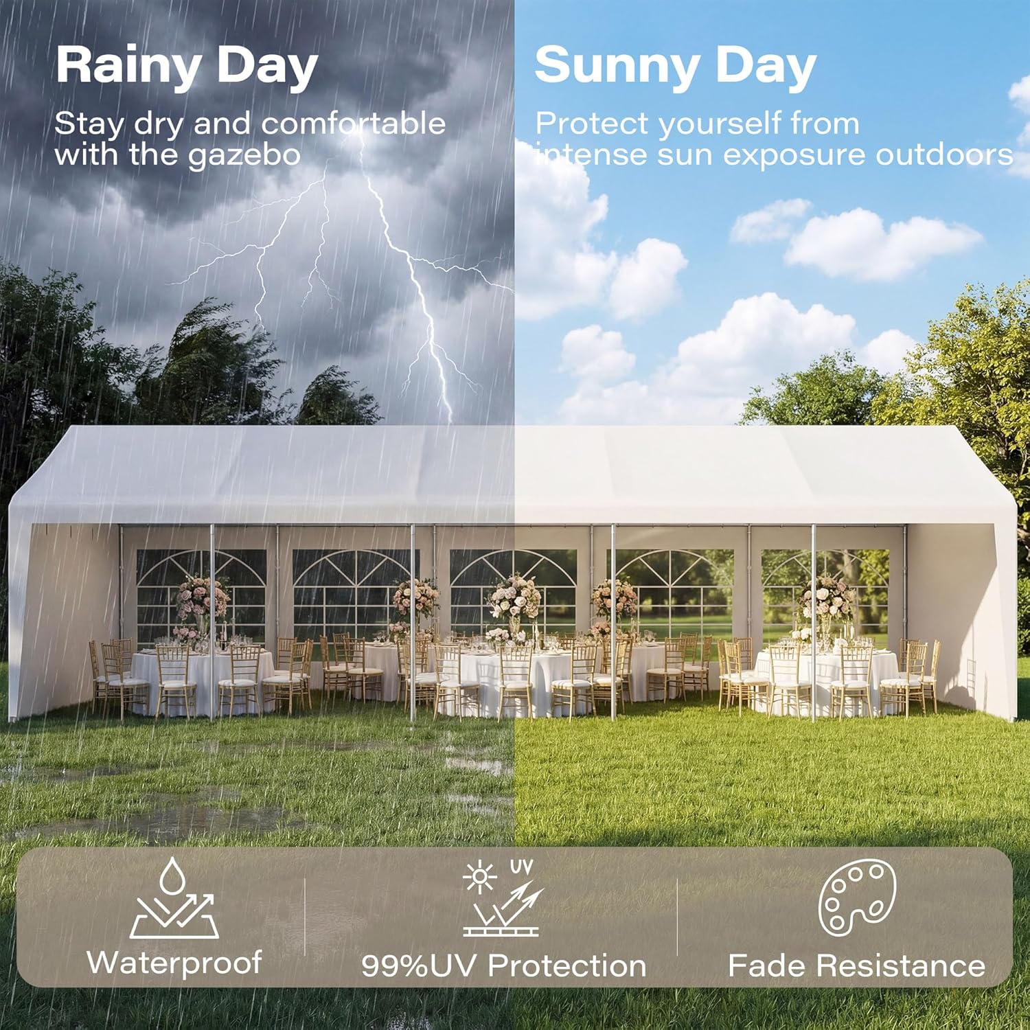 LAUSAINT HOME Party Tent Canopy, Waterproof Heavy-Duty Event Shelter with Removable Sidewalls
