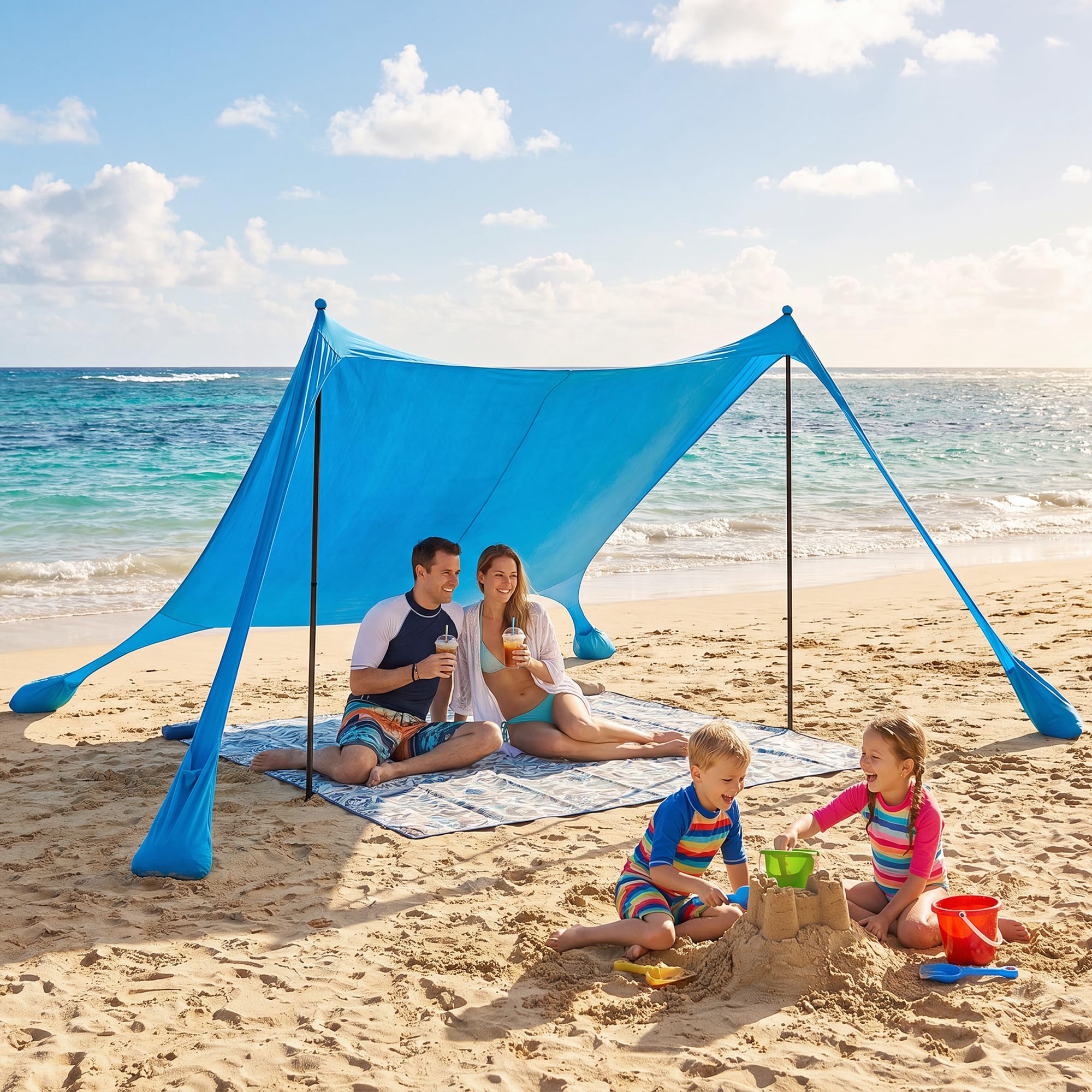 LAUSAINT HOME Beach Tent, Easy Pop Up Beach Canopy Sun Shade UPF 50+ Protection