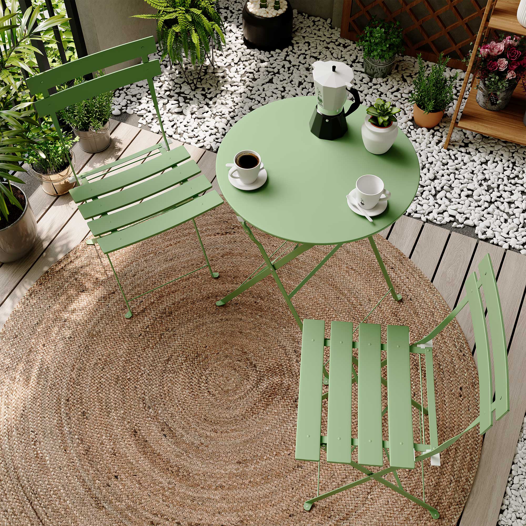 LAUSAINT HOME 3-Piece Steel Folding Bistro Set, Premium Weather-Resistant Patio Table &amp; 2 Chairs