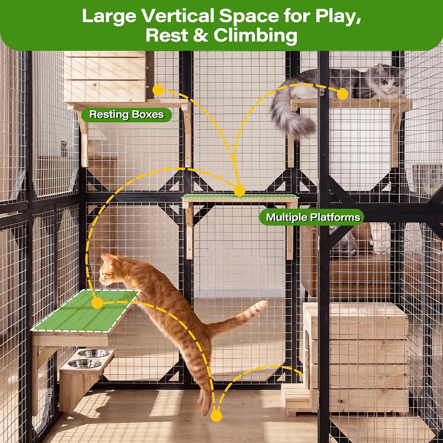 Lausaint Home 70.8" Catio Outdoor Cat Enclosure with Weatherproof Roof