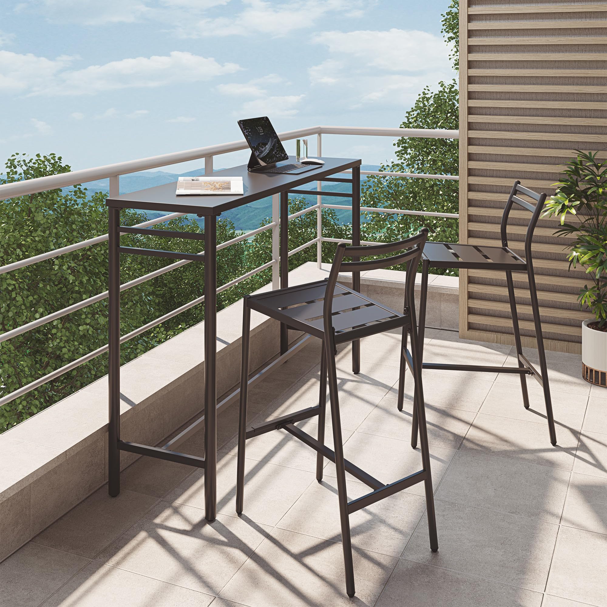 LAUSAINT HOME Outdoor Bar Height Set, 3 Pieces Patio High Top Table &amp; Bar Stools