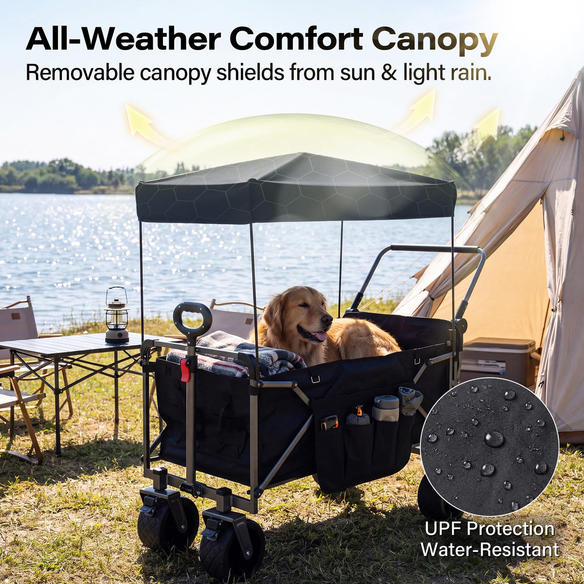 LAUSAINT HOME 3-in-1 Folding Pet Wagon with Canppy for Senior,Elderly, Injured Dogs, Heavy Duty Utility Medium &amp; Large Dog Stroller Cart, All-Terrain Collapsible Wagon for Beach, Shopping, Camping