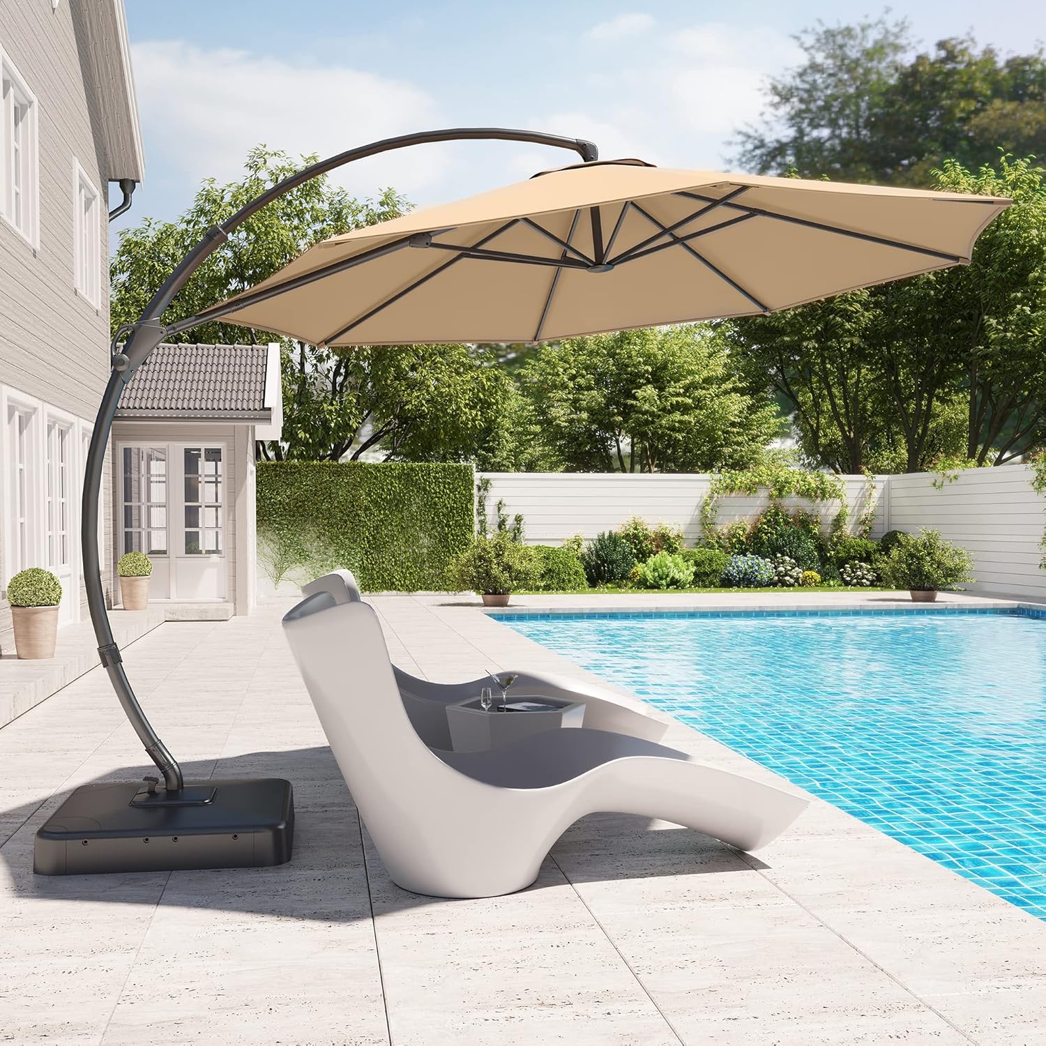 LAUSAINT HOME Outdoor Patio Umbrella with Base Included, Large Sun Shade Cantilever Umbrella Deluxe Curvy