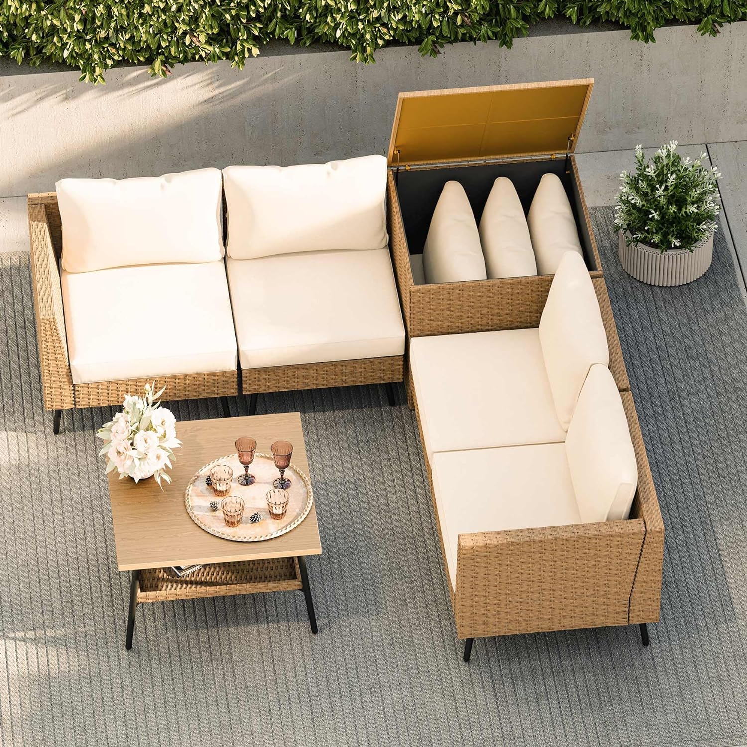 LAUSAINT HOME 6 Pieces Outdoor Patio Furniture Sets with Cushions and Storage Box
