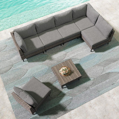 LAUSAINT HOME Outdoor Patio Furniture, 6 Piece Outdoor Sectional Sofa PE Rattan Wicker Patio Conversation Sets, All Weather Patio Furniture Set with Thick Cushions for Garden, Backyard(Beige)