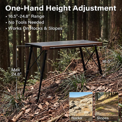 Modular IGT Camping Table, Height Adjustable Outdoor Portable Table with Folding Design, Folding Camp Table with Expandable Cooking Area for Picnic, BBQ and Patio