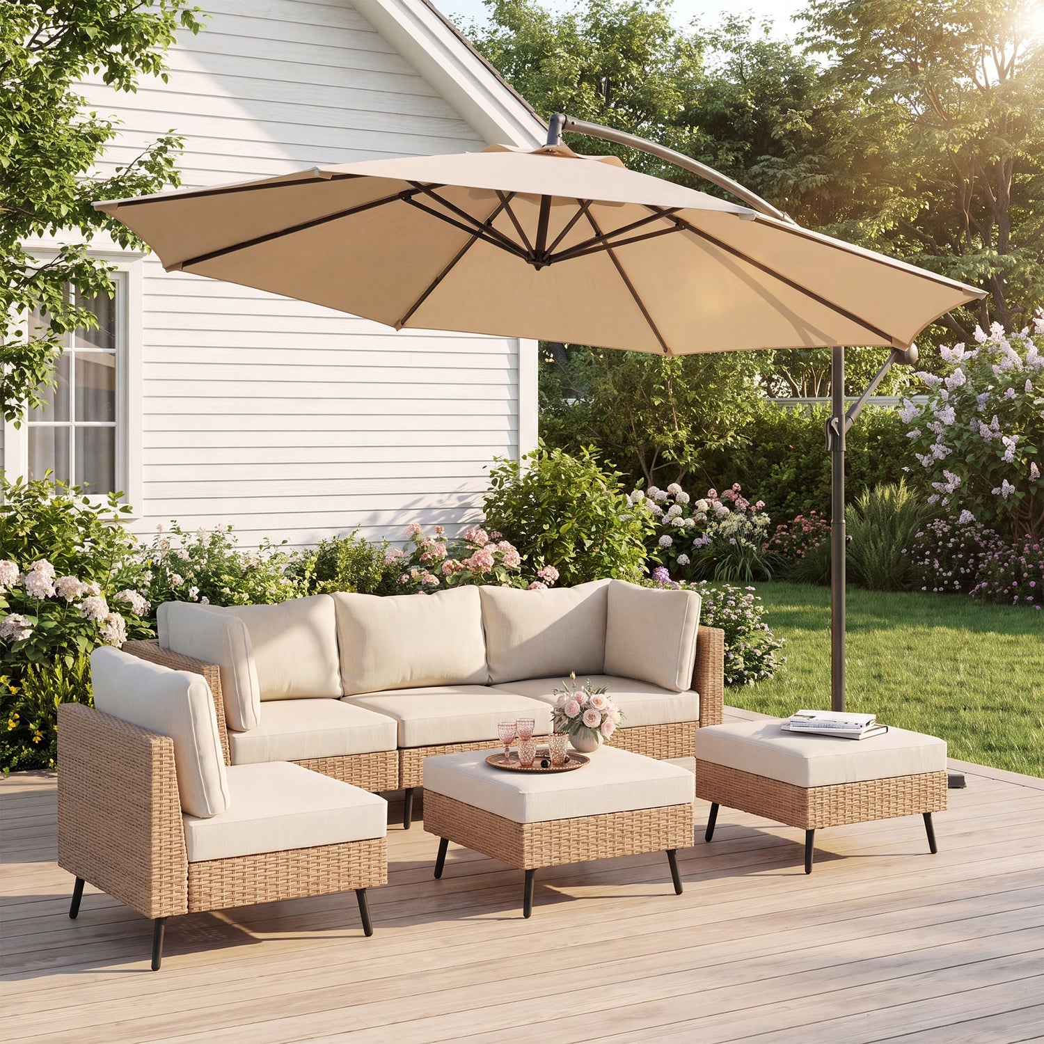 LAUSAINT HOME 10ft Offset Patio Umbrella, Cantilever Hanging Market Umbrella