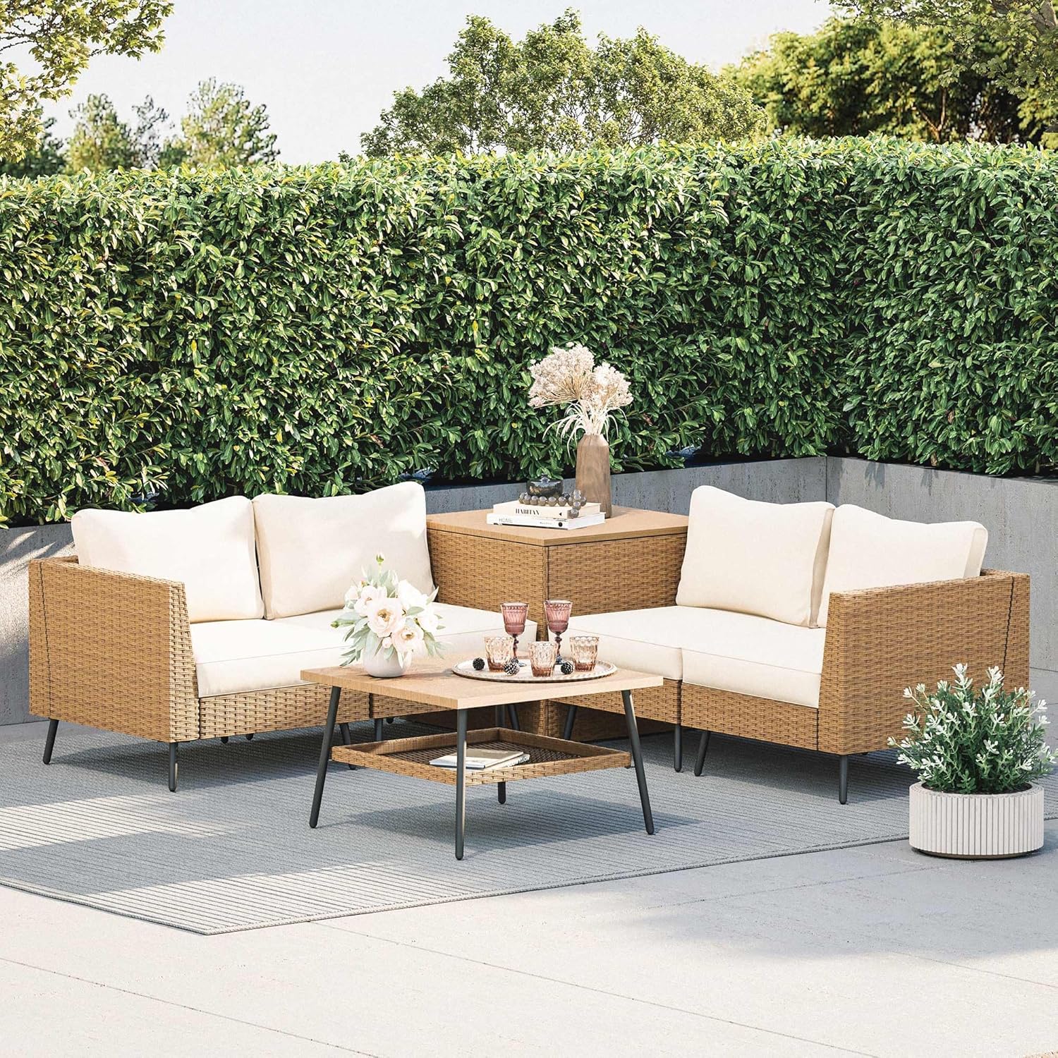 LAUSAINT HOME 6 Pieces Outdoor Patio Furniture Sets with Cushions and Storage Box
