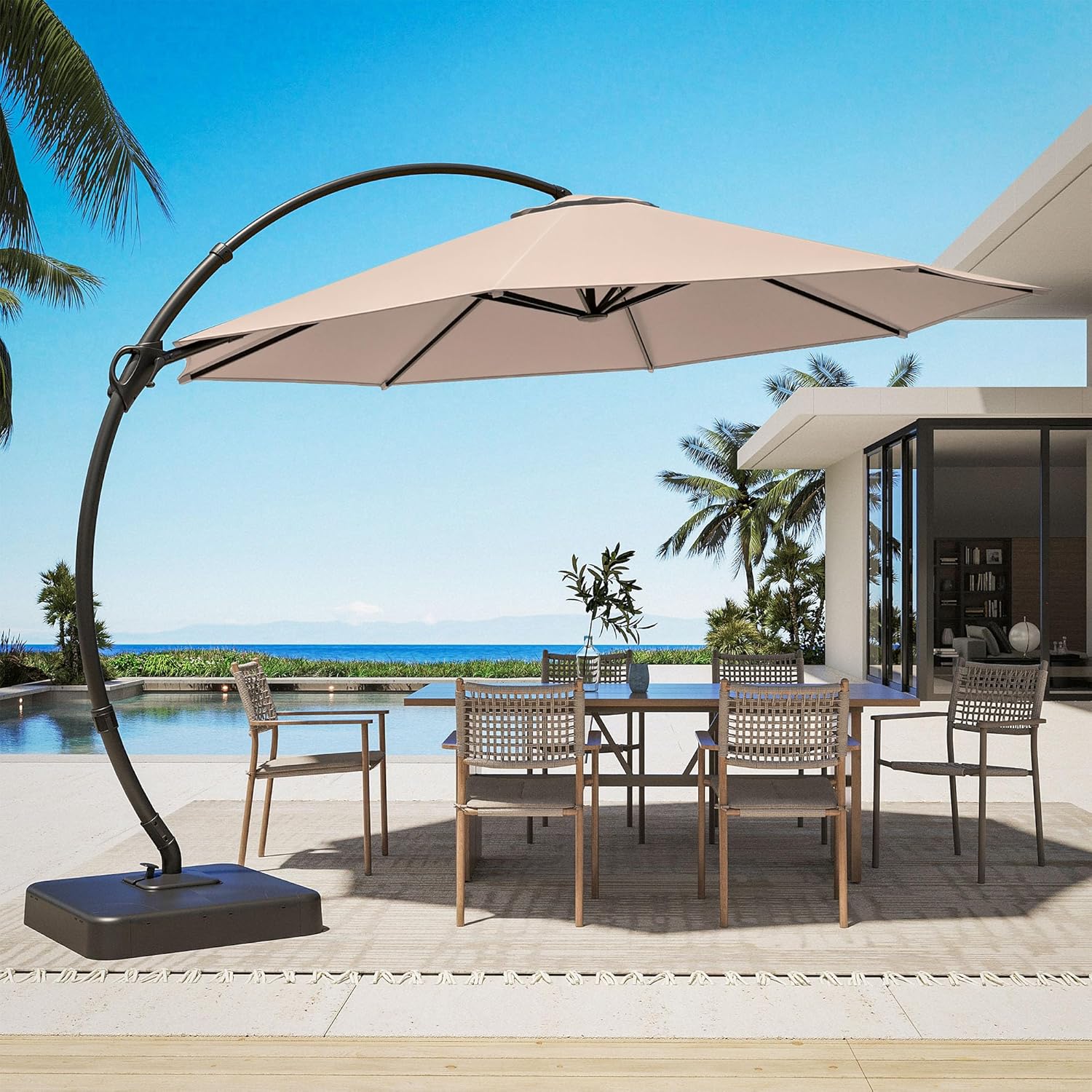 LAUSAINT HOME Outdoor Patio Umbrella with Base Included, Large Sun Shade Cantilever Umbrella Deluxe Curvy