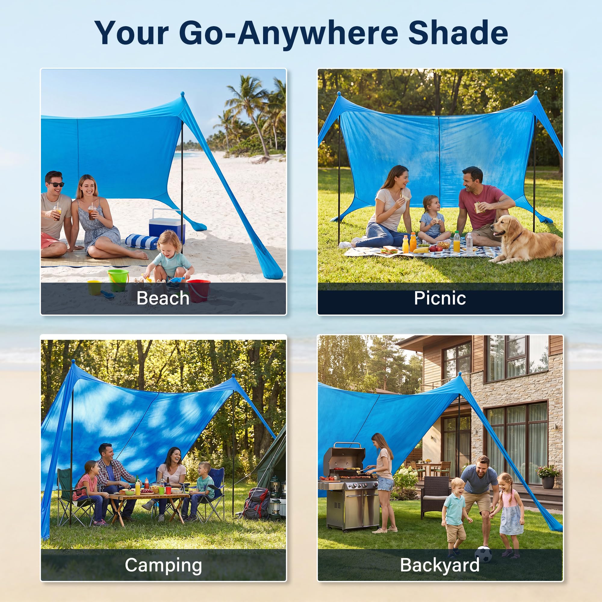 LAUSAINT HOME Beach Tent, Easy Pop Up Beach Canopy Sun Shade UPF 50+ Protection