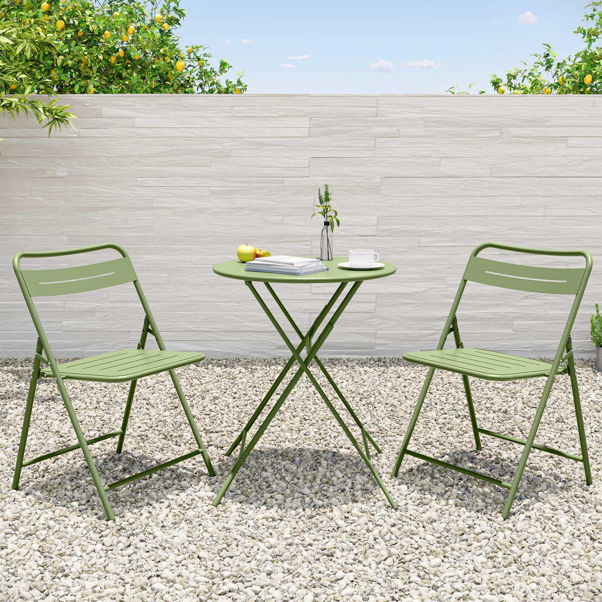 LAUSAINT HOME 3-Piece Steel Folding Bistro Set, Premium Weather-Resistant Patio Table &amp; 2 Chairs