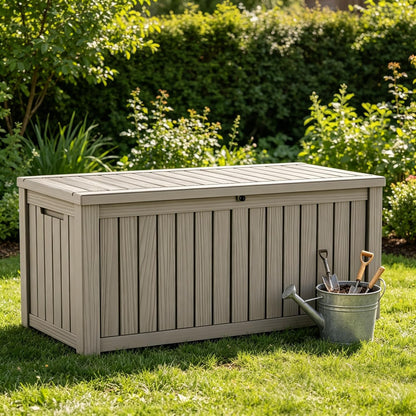 LAUSAINT HOME Resin Deck Box for Outdoor Storage - Weatherproof Patio Storage Bench