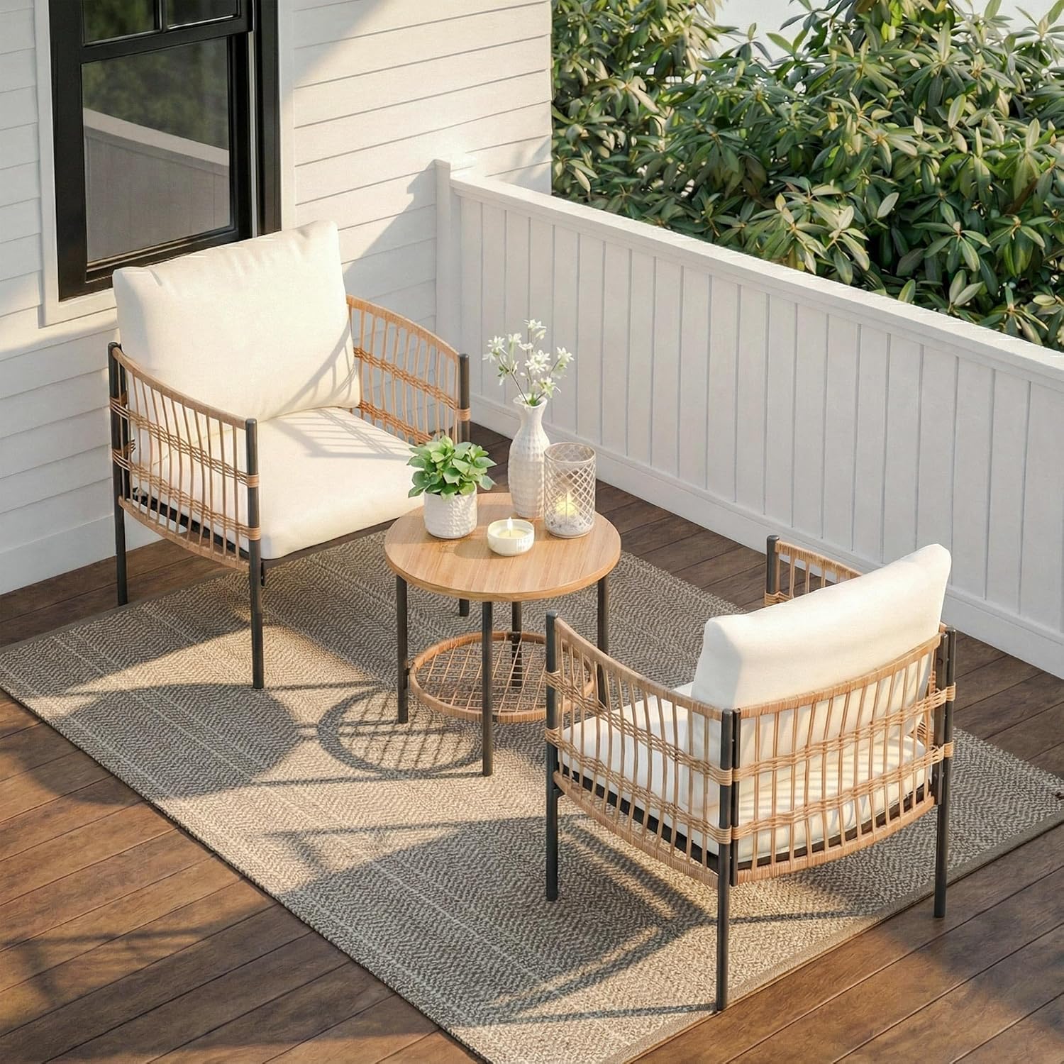 LAUSAINT HOME Patio Bistro Set, All-Weather Wicker Patio Furniture Set with Thick Cushions