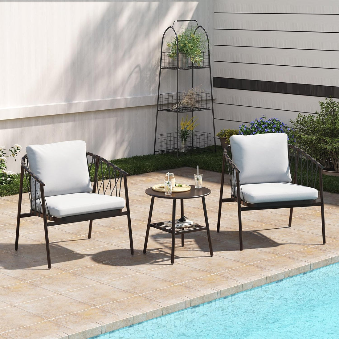 LAUSAINT HOME 3 Pieces Patio Bistro Set, Woven Rope Chairs with Cushions