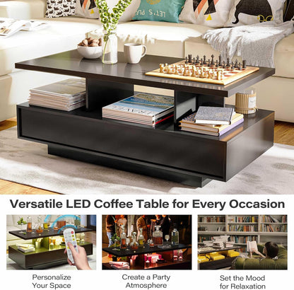 LAUSAINT HOME Coffee Table with Storage, 2-Tier LED Coffee Tables