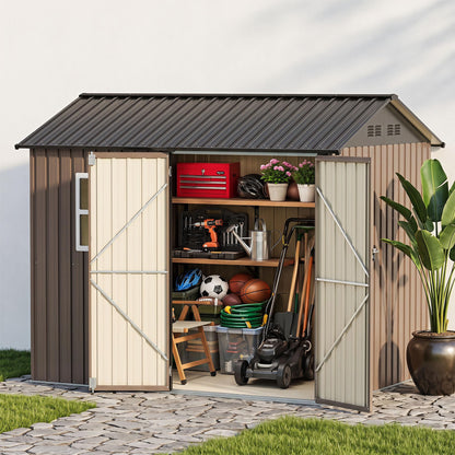 LAUSAINT HOME 10 x 3 FT 2-in-1 Metal Outdoor Storage Shed with Hardtop Gazebo, Lockable Galvanized Steel Lean-to Tool Shed with Sloped Roof, Black