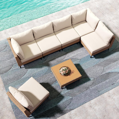 LAUSAINT HOME Outdoor Patio Furniture, 6 Piece Outdoor Sectional Sofa PE Rattan Wicker Patio Conversation Sets, All Weather Patio Furniture Set with Thick Cushions for Garden, Backyard(Beige)