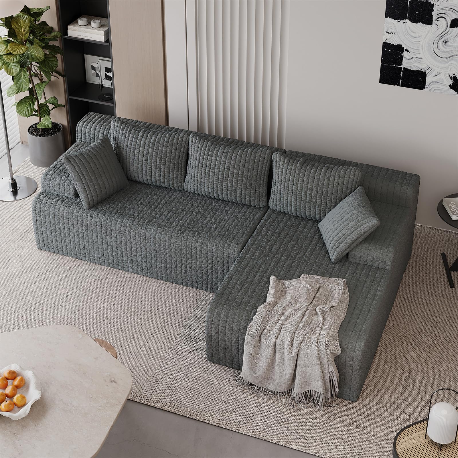 LAUSAINT HOME 96" Modular Sectional Sofa Couches, L-Shaped Boneless Cloud Sofa with 3 Deep Seat