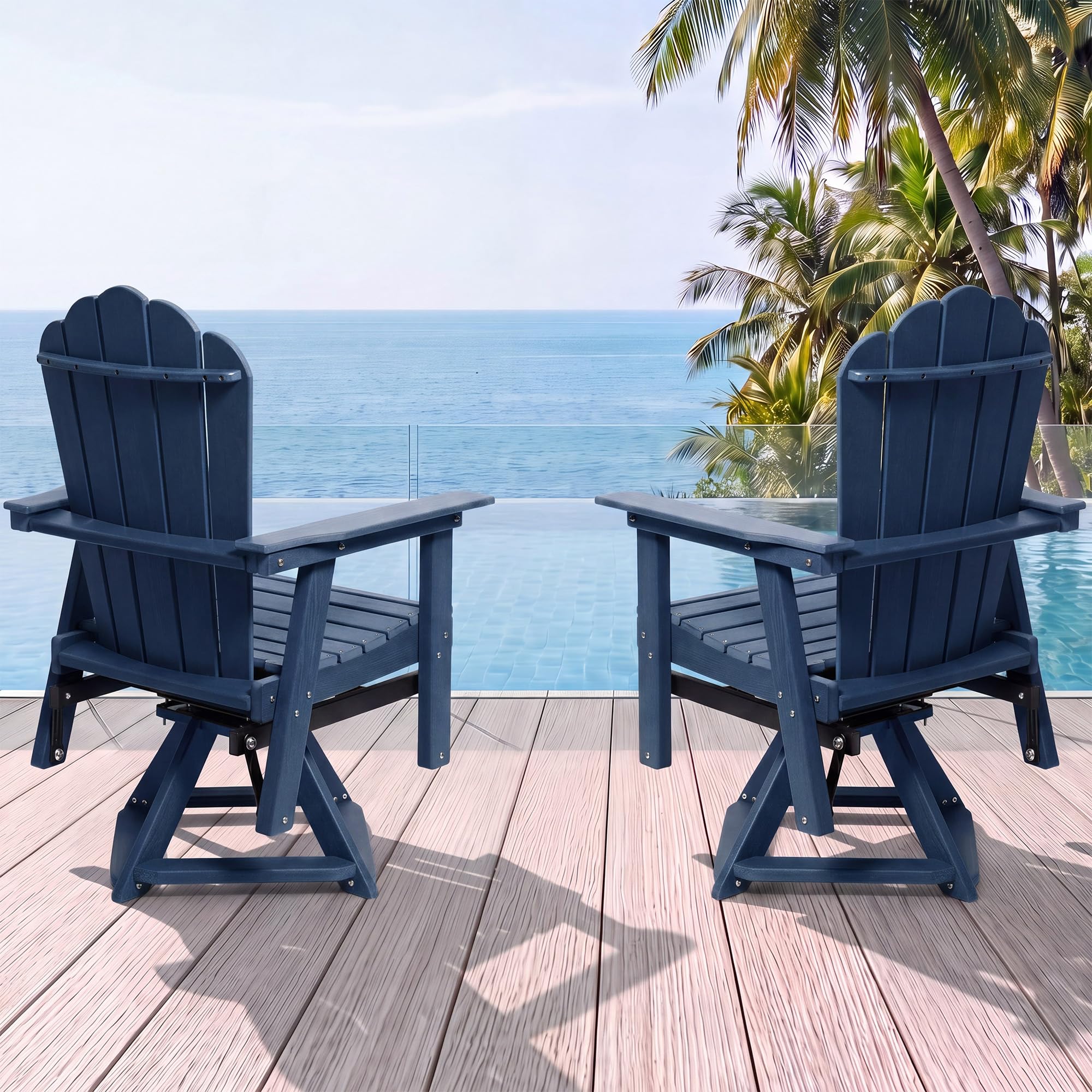 LAUSAINT HOME Swivel Adirondack Chair, Glider 360° Rotating Outdoor Patio HDPE Rocker Lounge Chair