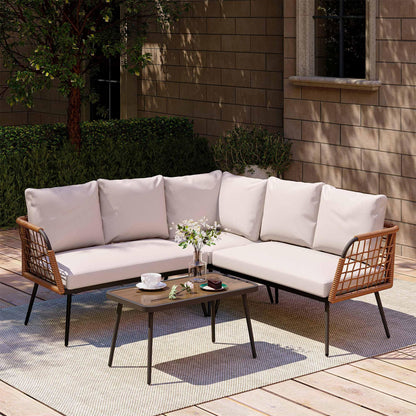 LAUSAINT HOME L-Shaped Outdoor Furniture Set, Wicker Rattan Patio Sectional