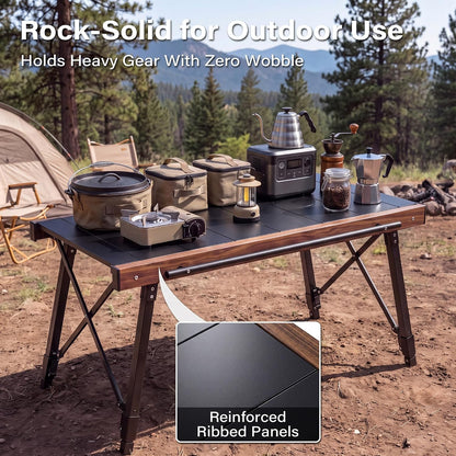 Modular IGT Camping Table, Height Adjustable Outdoor Portable Table with Folding Design, Folding Camp Table with Expandable Cooking Area for Picnic, BBQ and Patio